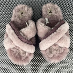 UGG Abela Slippers Womens Size 7 Dusk Purple Lavender Leather Open Toe